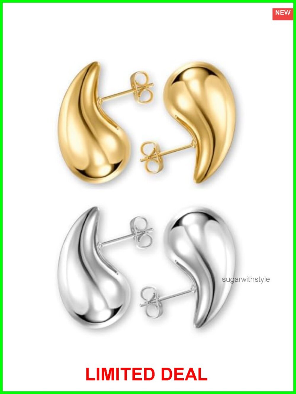 Gold Plated Chunky Teardrop Dangle Hoop Earrings Hypoallergenic